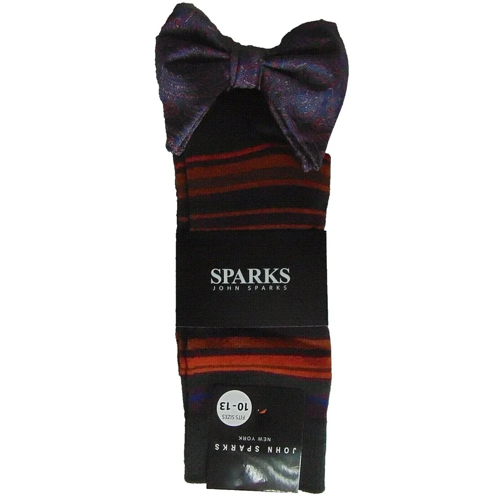 Socks Bow Tie Pocket Square Set Men's Size 10 - 13 Orange Multi John Sparks NWT